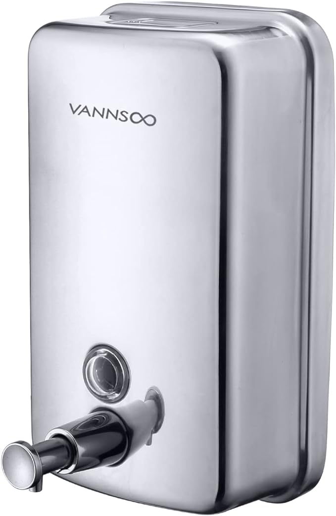 VANNSOO Commercial Soap Dispenser Wall Mount Stainless Steel Manual Liquid Pump Rust-Proof Leak Free for Bathroom (34 fl.oz./1000ml)