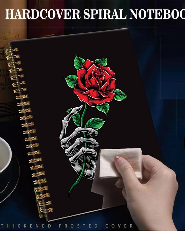 Spiral Journal Notebook,A5 Hardcover Lined Journals for Women Girl 6 x 8.3 in,120 Pages Thick Paper,Cute College Ruled Writing Notebook for Gifts Office Work School(Skull Rose Floral)