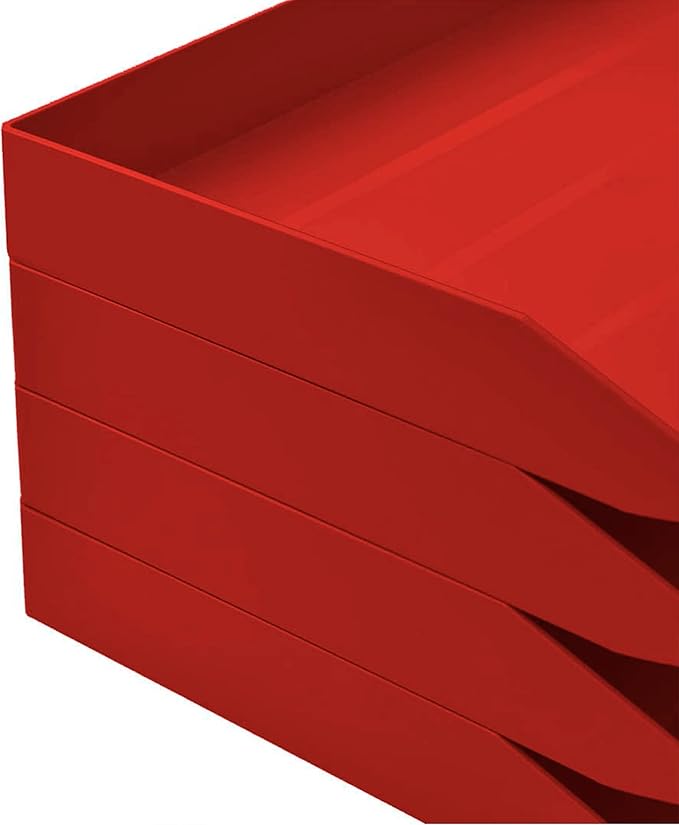 Acrimet Stackable Letter Tray 3 Tier Side Load, Plastic, Desktop File Organizer (Solid Red Color)