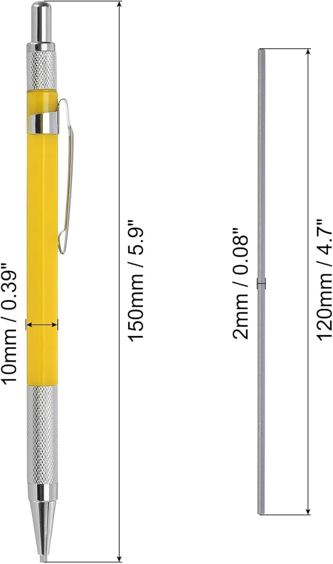 PATIKIL Mechanical Pencil with 12Pcs Multicolor Refills, Write Smoothly Portable Pencil with Built-in Sharpener for Drafting Painting Designing, Yellow