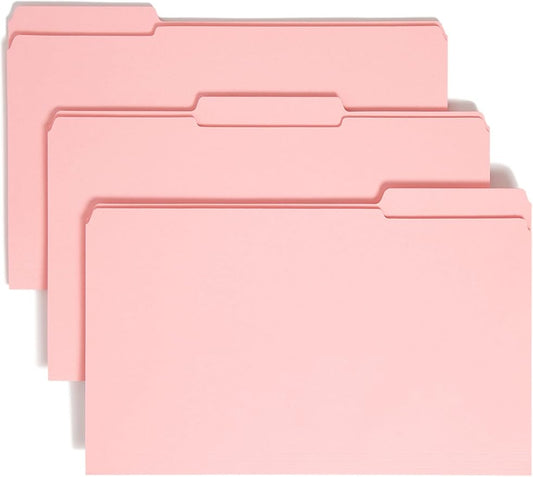 Smead File Folder, Reinforced 1/3-Cut Tab, Legal Size, Pink, 100 per Box (17634)