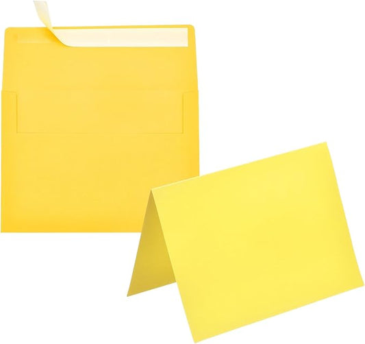 PATIKIL 50Pack Lemon Yellow 5x7 Blank Cards and Envelopes, Self Seal A7 Envelopes with Folded Cardstock Small for Greeting Cards Wedding Greeting Birthday Invitations Letter Mailing