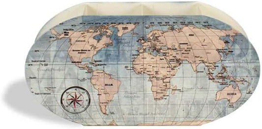 GEGUTON Double Pen Holder with World Map – Steel, Multicolored, Vintage Style – Keeps Desks Organized, Inspires Travel Lovers, Ideal Gift – Fun Collection