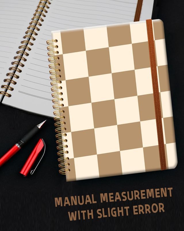 Ruled Spiral Writing Notebook,A5 Hardcover Lined College Journal for Women Lady Girl,Strong Twin-Wire Binding with Premium Paper,8.4" X 6",Perfect for School,Office,Home Gifts(Coffee Checkerboard)