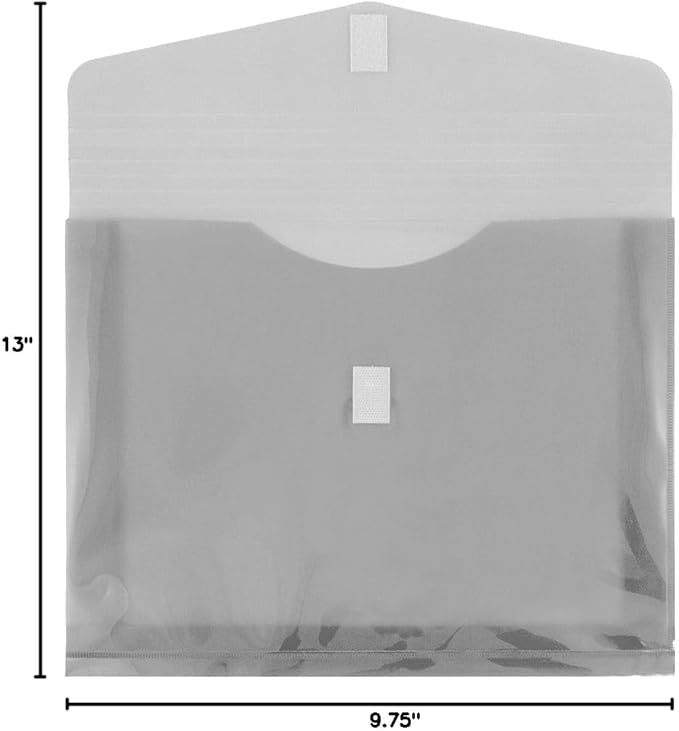 JAM PAPER Plastic Expansion Envelopes with Hook & Loop Closure - Letter Booklet - 9 3/4 x 13 with 2 Inch Expansion - Smoke Gray - 3/Pack