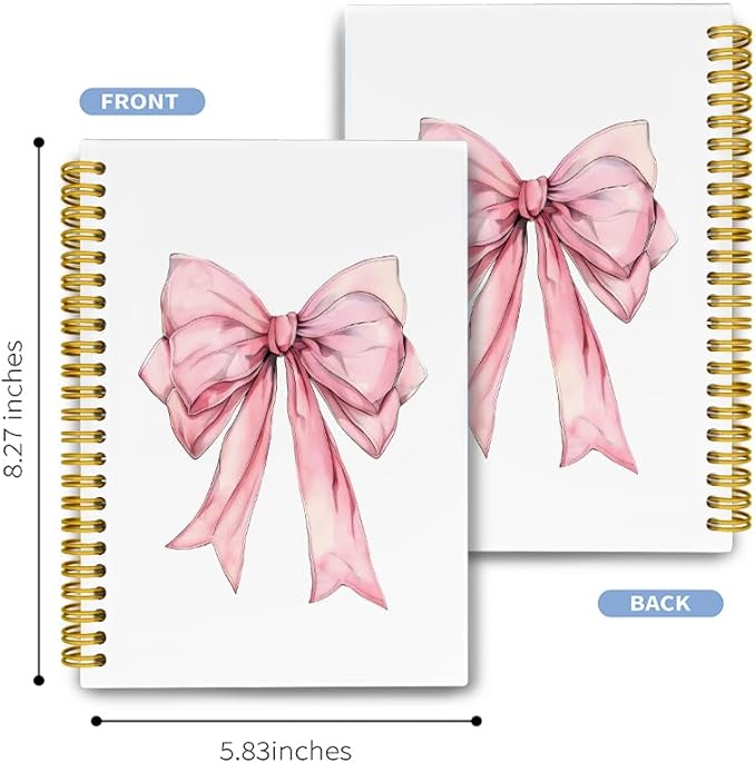LiTiu Cute Pink Bow Preppy Notebook Journal, Cute Spiral Journaling Notebooks for School Teen Girls, Coquette Preppy Spiral Campus Notebook 80 Sheets 5.8x8.3