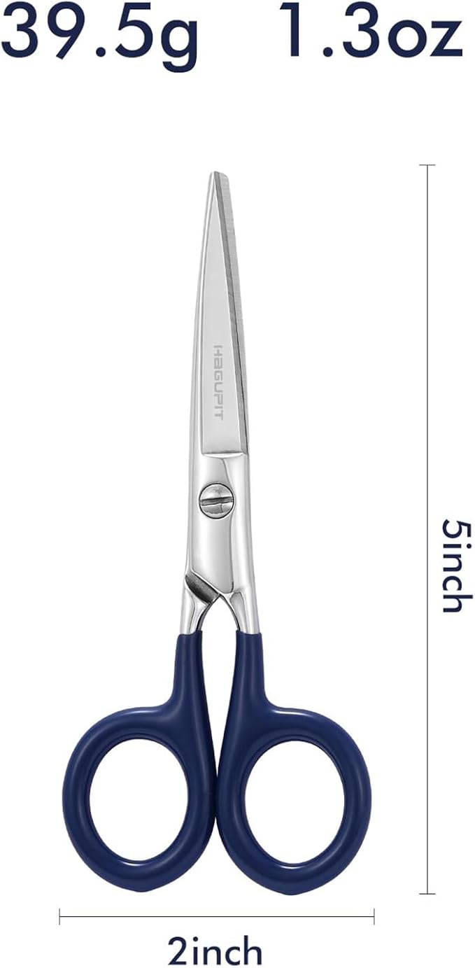 Small Sharp Embroidery Scissors - 5" Precision Tiny Stainless Steel Detail Needlework Shears for Sewing Trimming Fabric Thread Yarn, Comfort Blue Grip Stitchwork Scissors