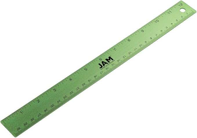 JAM PAPER Strong Aluminum Ruler - 12 Inch - Metal Ruler with Non-Skid Cork Backing - Lime Green - Sold Individually