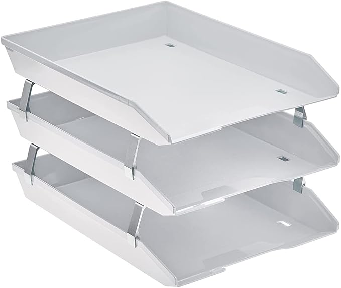 Acrimet Facility 3 Tier Letter Tray, Front Load, Letter Size/A4, Desktop File Organizer, Plastic (White Color)
