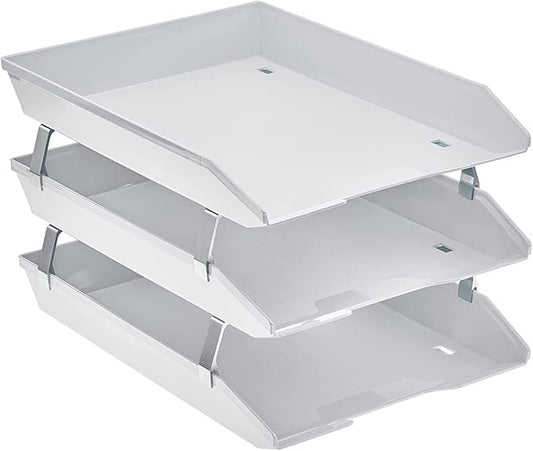 Acrimet Facility 3 Tier Letter Tray, Front Load, Letter Size/A4, Desktop File Organizer, Plastic (White Color)
