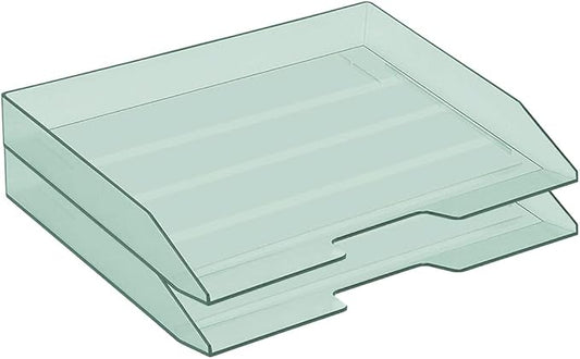 Acrimet Stackable Letter Tray 2 Tier Side Load, Plastic, Desktop File Organizer (Clear Green Color)