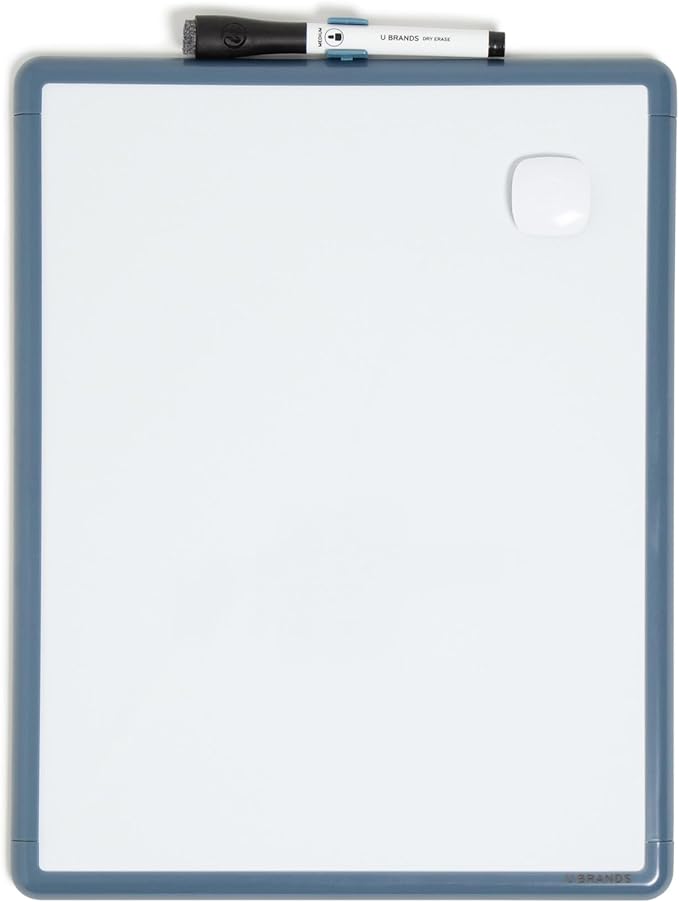 U Brands Contempo Magnetic Dry Erase Board White Board, 11" x 14", Blue Modern Frame, Includes Magnet and Marker