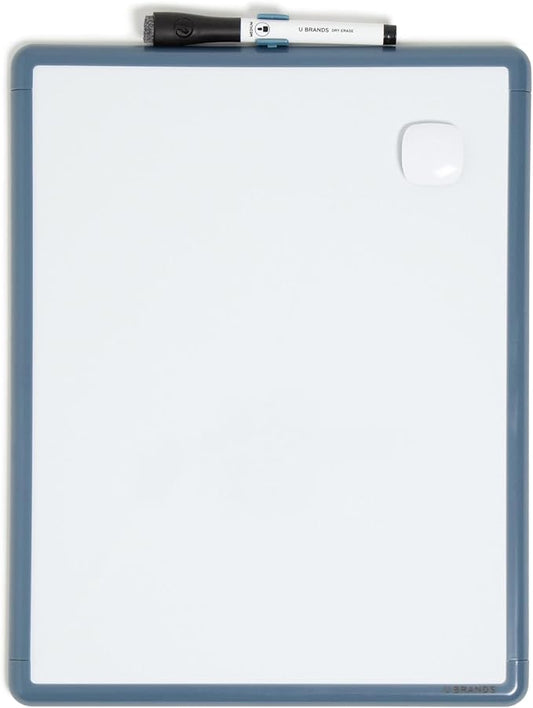 U Brands Contempo Magnetic Dry Erase Board White Board, 11" x 14", Blue Modern Frame, Includes Magnet and Marker