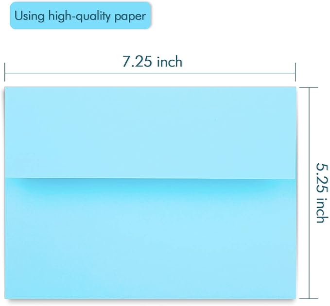 100 Pack A7 Baby Blue Invitation 5x7 Envelopes - Self Seal, Square Flap,Perfect for Baby Shower, 5x7 Cards, Weddings, Birthday, Invitations, Graduation, 5.25 x 7.25 Inches (Baby Blue)