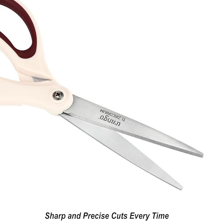 LIVINGO Scissors All Purpose - Titanium Coated Heavy Duty Sharp Stainless Steel Comfortable Shears for Office Home School Cutting Paper Fabric, Sky Blue & Pink & White, 3 Pieces