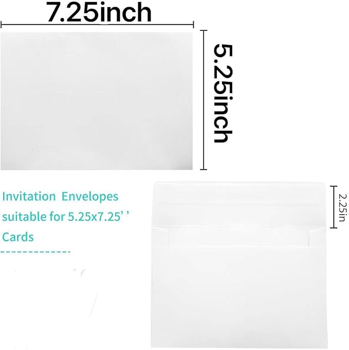 A7 Self Seal Envelopes, 100 Packs 5x7 for Invitations, Greeting Cards, Mailings, Printable Invite, Wedding, Party, Photos, Postcards, Standard Letter Size 5" x 7", White