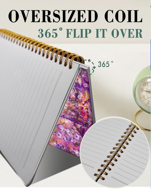 Spiral Journal Notebook,A5 Hardcover Lined Journals for Women Girl 6 x 8.3 in,120 Pages Thick Paper,Cute College Ruled Writing Notebook for Gifts Office Work School(Spring Purple Flower)