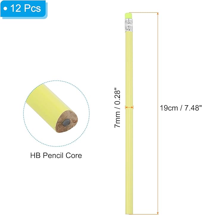 PATIKIL Round Pencils, 12 Pack Triangle HB Graphite Pencil Woodcase Wooden Pencils with Eraser for Classroom Office Writing Drawing Supplies, Yellow