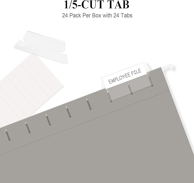 ViVin Hanging File Folders, 1/5-Cut Adjustable Tabs with 24 Per Box, 24 Pack Letter Size Hanging File Folders, Designed for Office Home School Filing Cabinet(Gray)