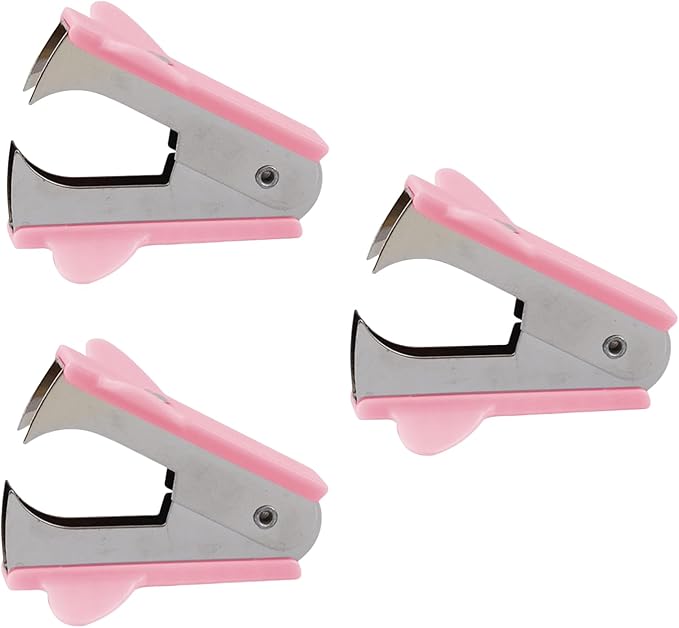 3Pcs Pink Staple Removers - Modern Plastic Staple Pullers with Non-Slip Handles | Easy-Grip Stapler Removal Tools for Students, Teachers | Perfect for Home, School & Office Use