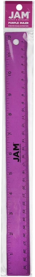 JAM PAPER Strong Aluminum Ruler - 12 Inch - Metal Ruler with Non-Skid Cork Backing - Purple Metallic - Sold Individually