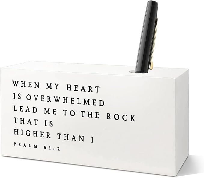 SNNDER Inspirational Christian Single Pen holder for Desk, Christian Religious Gifts for Women Men, Psalm 61:2 Bible Verses Fountain Pen Holder for Home Office Desk Accessories