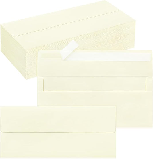 100 Pack #10 Business Envelopes, Self Seal Standard Ivory Envelopes for Secure Business & Legal Mailing, Office, Checks, Letter, Invoices, 4 1/8 x 9 1/2 Inches