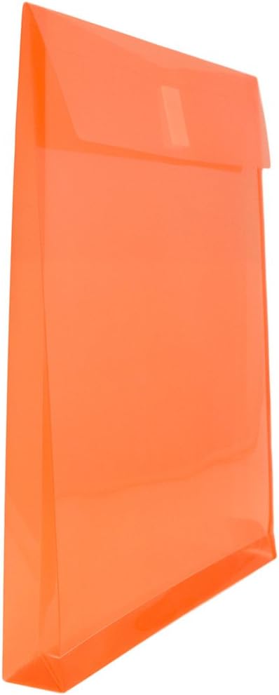 JAM PAPER Plastic Expansion Envelopes with Hook & Loop Closure - Letter Open End - 9 3/4 x 11 3/4 with 1 Inch Expansion - Orange - 12/Pack