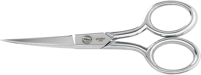 Gingher Curved Embroidery Scissors, 4" Premium Forged Steel Shears, Sharp Knife Edge Sewing Scissors for Precise Cuts of Thread, Yarn, and Needlework, with Protective Sheath, Ambidextrous Design