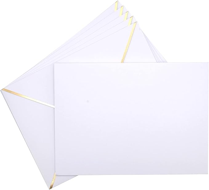 A7 Envelopes - V Flap Foil Border Luxury Mailing Envelopes for 5" x 7" Cards - for Wedding, Invitations, Baby Shower, Photos, Graduation, Birthday, Bridal Shower - 5.25" x 7.25" (White, 50 Pack)