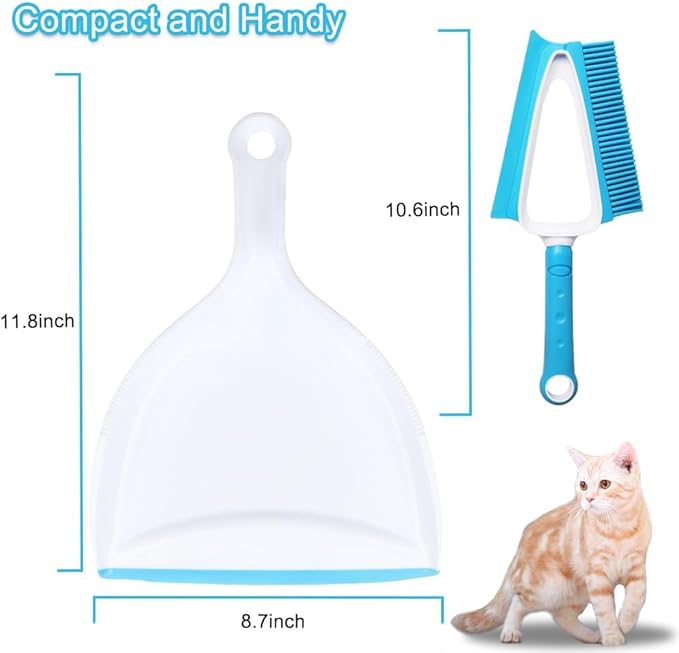 CHANHOO Pet Rubber Brush with Mini Dustpan,Dog Cat Hair Removal Brush with Squeegee,Portable Small Carpet Brush for Clothes,Cars,Sofa,Bed Sheet