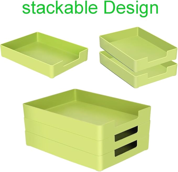 Letter-Size Tray, A4 Plastic Paper Holder File Organizer, Stackable Letter Tray for Office, School, Home Storage (Green)