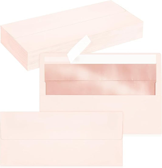 50 Pack #10 Business Envelopes, Self Seal Standard Blush Pink Envelopes with Rose Gold Foil Lining for Secure Business & Legal Mailing, Office, Checks, Letter, Invoices, 4 1/8 x 9 1/2 Inches