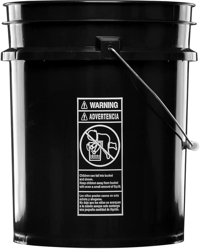 House Naturals 5 Gallon Plastic Black Bucket Food Grade BPA Free with Black Screw on Air Tight Lid(Pack of 2) Made in USA Pail