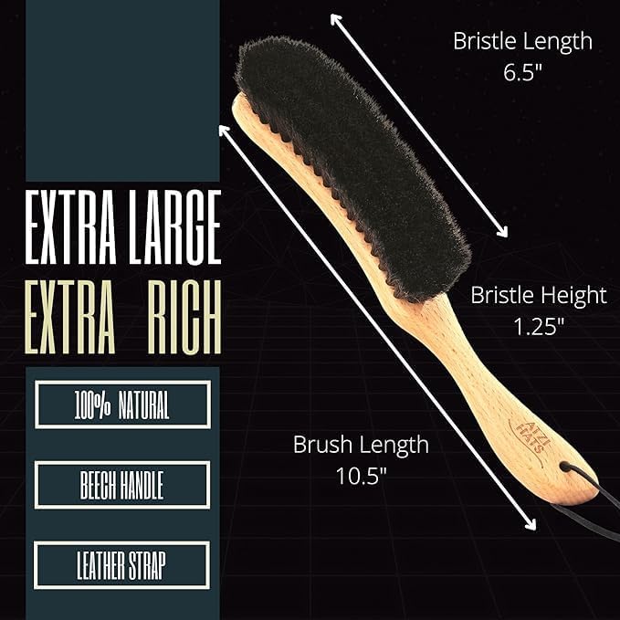 Hat Brush Clothes Brush for Suits Lint Brush Felt Cowboy Hat Cleaner Suit Brush Laundress Lint Roller Wool Cashmere Velvet Furniture Pet Hair Cleaning Kit 100% Horsehair Bristle - 2 Pack