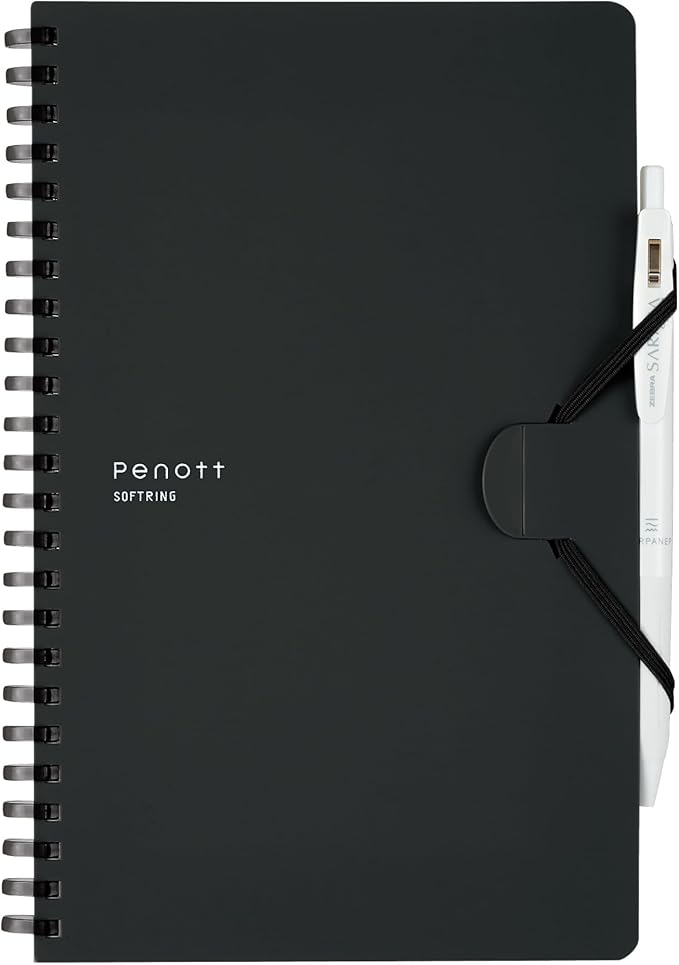 KOKUYO Grid Spiral Journal Notebook, Penott A5 Soft Ring Graph Paper Notebook with 70 Smooth Sheets, 5.7'' x 8.3'' Small Journaling Notebook with Plastic Hardcover, Black, Japan Import. (SU-SP137S5-D)