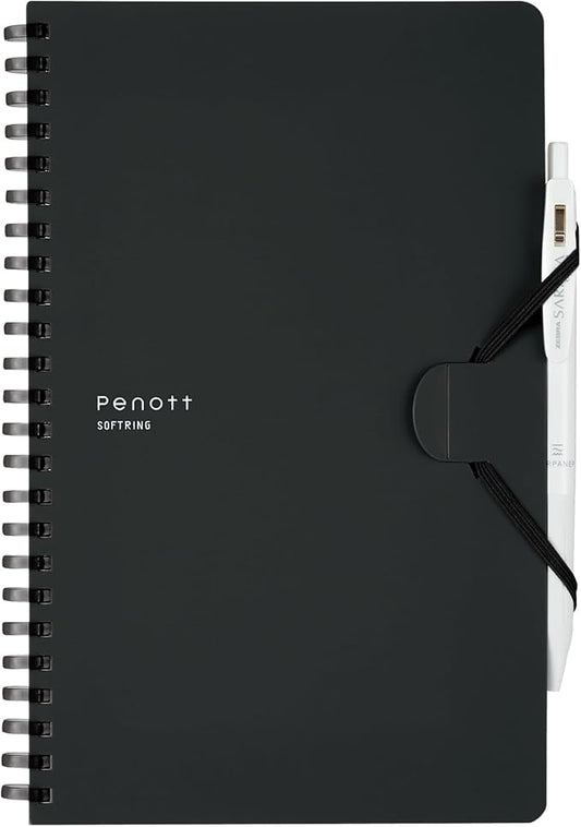 KOKUYO Grid Spiral Journal Notebook, Penott A5 Soft Ring Graph Paper Notebook with 70 Smooth Sheets, 5.7'' x 8.3'' Small Journaling Notebook with Plastic Hardcover, Black, Japan Import. (SU-SP137S5-D)