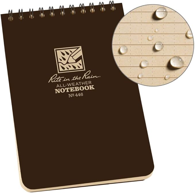 Rite in the Rain Weatherproof Notebook, 4" x 6" Universal Page Pattern Weatherproof Notepad, Brown Cover (No. 446)