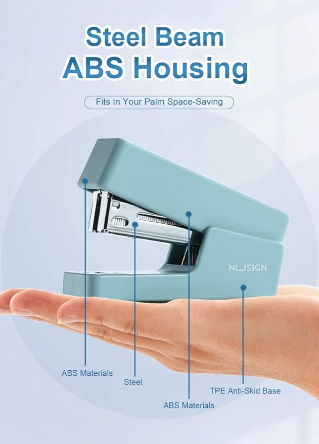 NUSIGN Mini Stapler, 20 Sheet Capacity, Office Desktop Stapler Blue, Includes 640 Standard Staples and A Staple Remover
