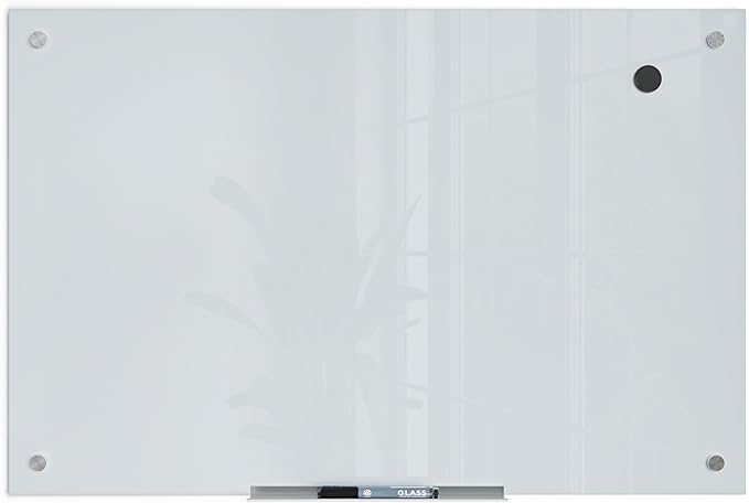 U Brands Magnetic Glass Whiteboard, 24” x 36" Inches, White Frosted Surface, Frameless, Only for Use with HIGH Energy Magnets, Dry Erase Board for Office, School, Home