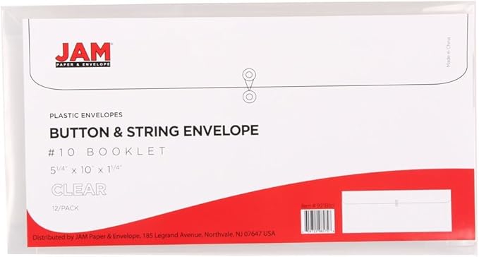 JAM PAPER Plastic Envelopes with Button & String Tie Closure - #10 Business Booklet - 5 1/4 x 10 - Assorted Colors - 6/pack