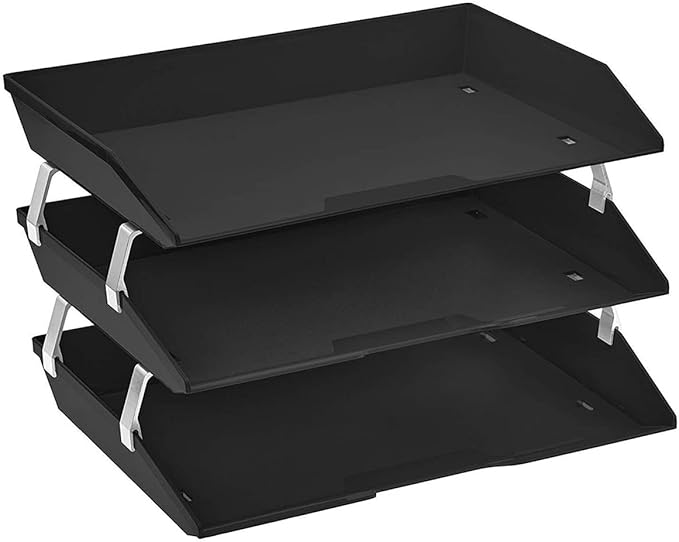 Acrimet Facility 3 Tier Letter Tray, Side Load, Letter Size/A4, Desktop File Organizer, Plastic (Black Color)