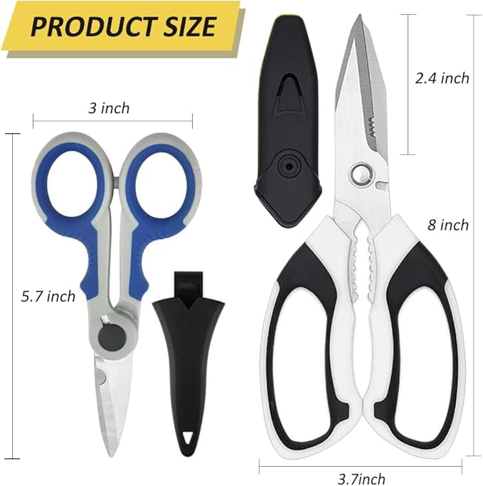 Scissors Heavy Duty Set, Ultra Sharp Stainless Steel Shears with Protective Cover, Easy Cutting Cardboard, Wires, Fabric, Leather, Iron Mesh (White)
