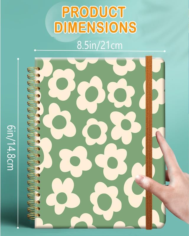 Ruled Spiral Writing Notebook,A5 Hardcover Lined College Journal for Women Lady Girl,Strong Twin-Wire Binding with Premium Paper,8.4" X 6",Perfect for School,Office,Home Gifts(Green Flowers)