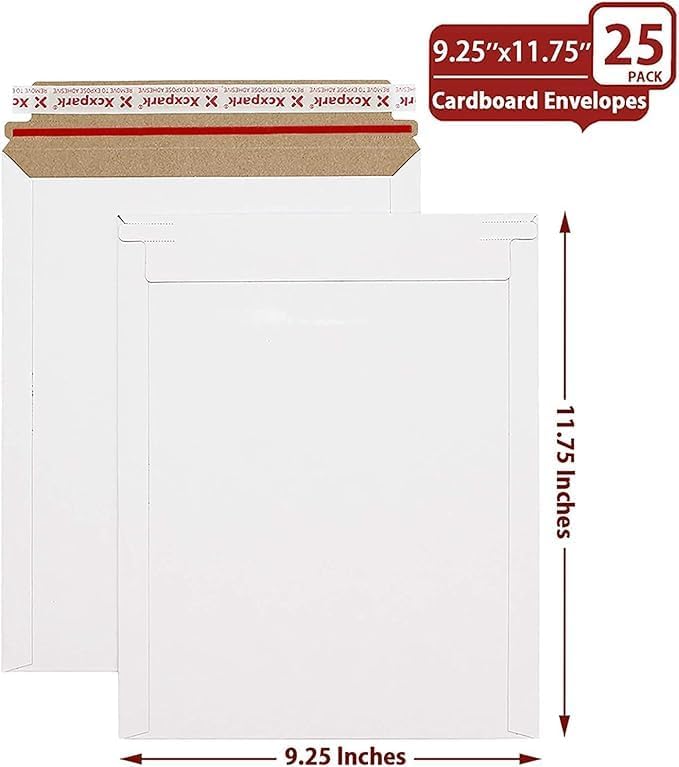 25 Pack Rigid Mailers 9.25 x 11.75 inches, Self Seal Photo Document Mailers Premium Cardboard Keep Flat Envelopes for Photos, Pictures, Papers, Files, CD