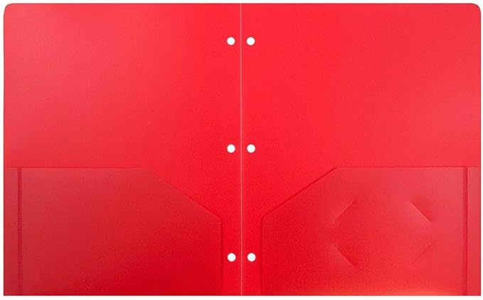 JAM PAPER Heavy Duty Plastic 3 Hole Punch Pocket Folders - Extra Tough School Folders - Red - Bulk 144/Box