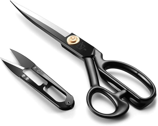 Sewing Scissors, 9 Inch Fabric Dressmaking Scissors Heavy Duty Shears Sharp Cutting for Crafting, Leather, Dressmaking, Tailoring, Altering(9 Inch Black, Right-Handed)