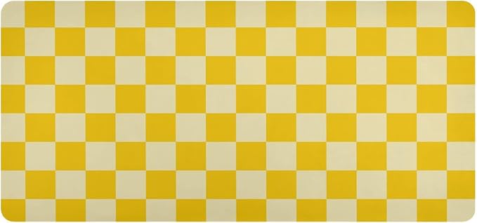 Mouse Pad Desk Mat Leather Desk Pad Large Gaming Desk Cover Protector Mat for Keyboard Computer Laptop Office Waterproof 47.2 x 23.6 Inch Checkered Yellow