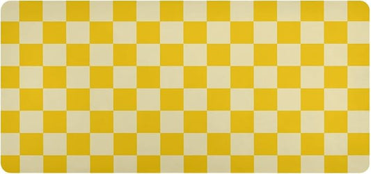 Mouse Pad Desk Mat Leather Desk Pad Large Gaming Desk Cover Protector Mat for Keyboard Computer Laptop Office Waterproof 35.4 x 16.5 Inch Checkered Yellow
