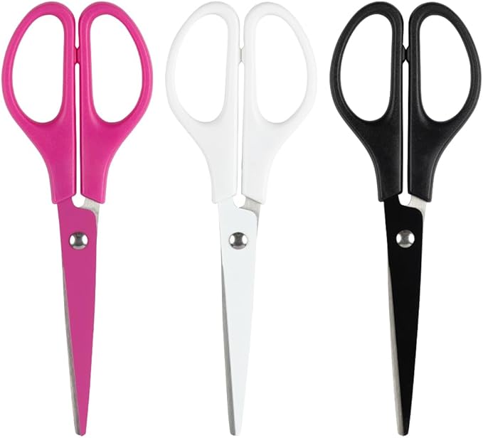 JAM PAPER Arts & Crafts Scissors Set - 6 3/4 Inch - Assorted Colors - Ergonomic Handle & Stainless Steel Pointed Tip Blades - 3/Pack